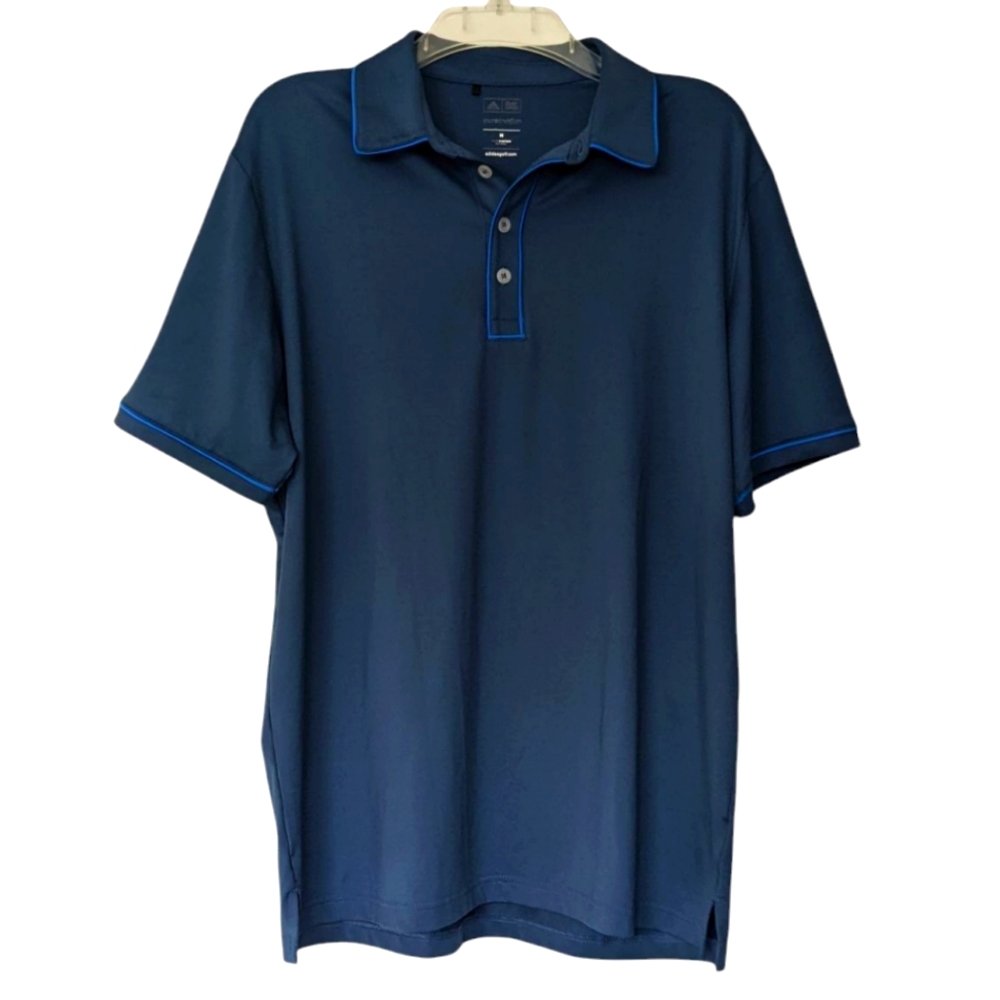 Adidas Golf Mens Polo Shirt Pure Motion Dry Fit Blue Size Medium Short Sleeve